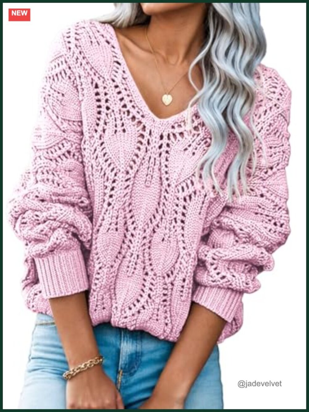 Crochet Hollow Out V-Neck Pullover Sweater Women's Loose